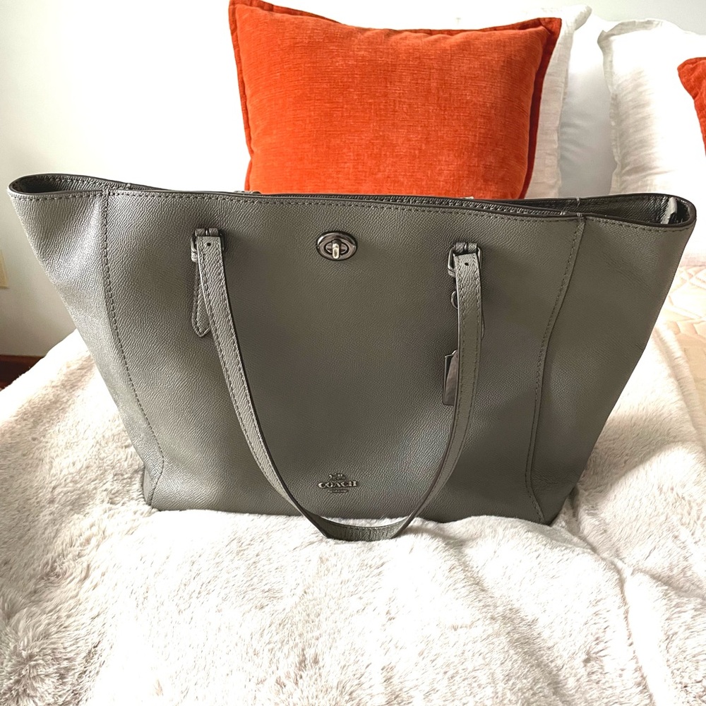 Coach Gray Leather Turnlock Tote